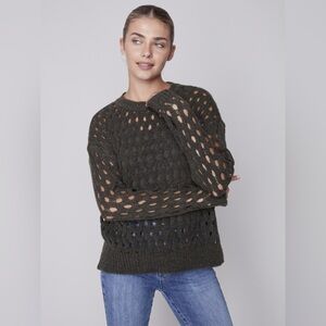 CHARLIE B Crew0Neck Open Stitch Cable Knit Plushy Oversized Sweater